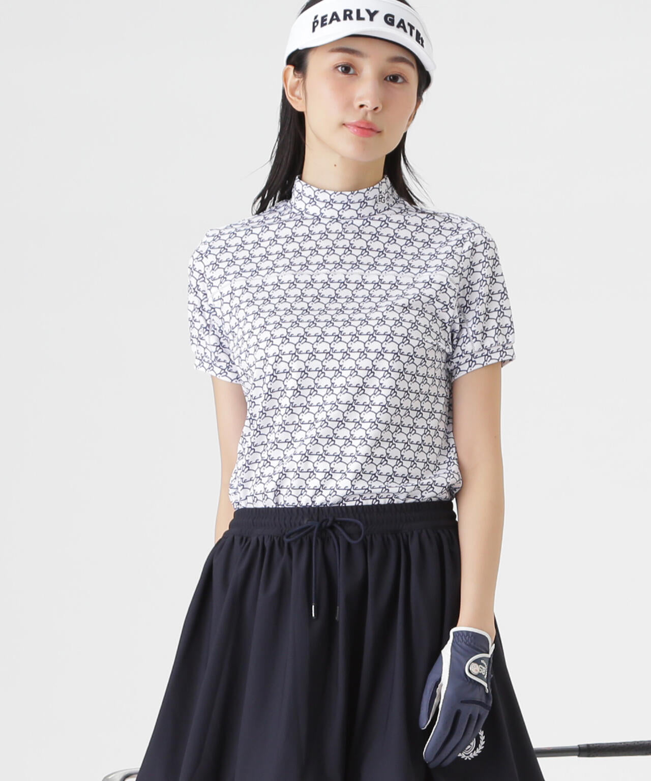 2WAYトリコット半袖ハイネックカットソー ＜もちうさぎ柄＞ (WOMENS