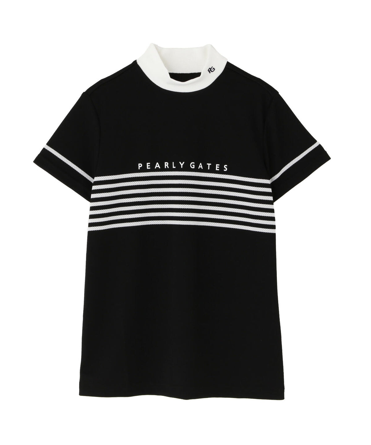 Peメッシュパネルボーダー半袖ハイネックカットソー (WOMENS)