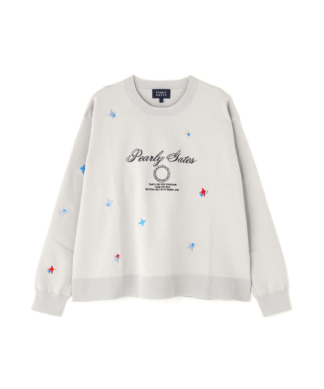 12G天竺×インターシャクルーネックニットプルオーバー (WOMENS