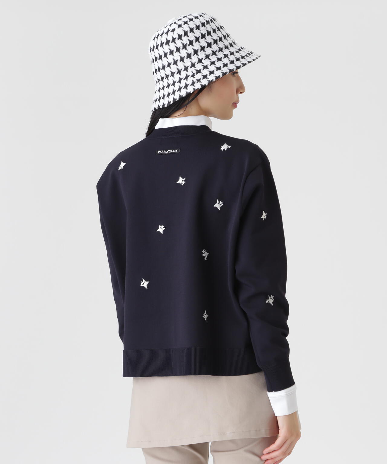 12G天竺×インターシャクルーネックニットプルオーバー (WOMENS