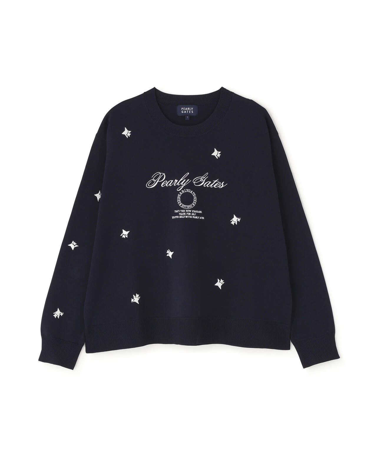 パーリーゲイツセーター 12G天竺×インターシャクルーネックニットプルオーバー (WOMENS