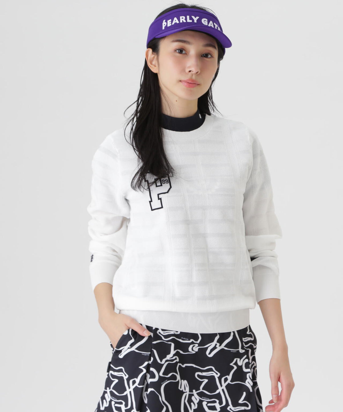 14G地柄ジャガードクルーネックニットプルオーバー (WOMENS)