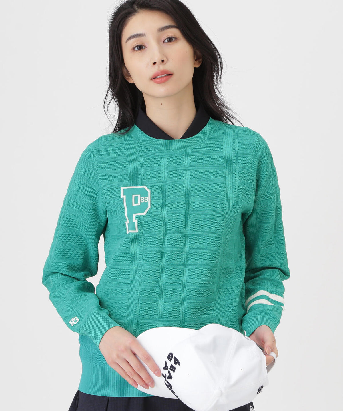 14G地柄ジャガードクルーネックニットプルオーバー (WOMENS)
