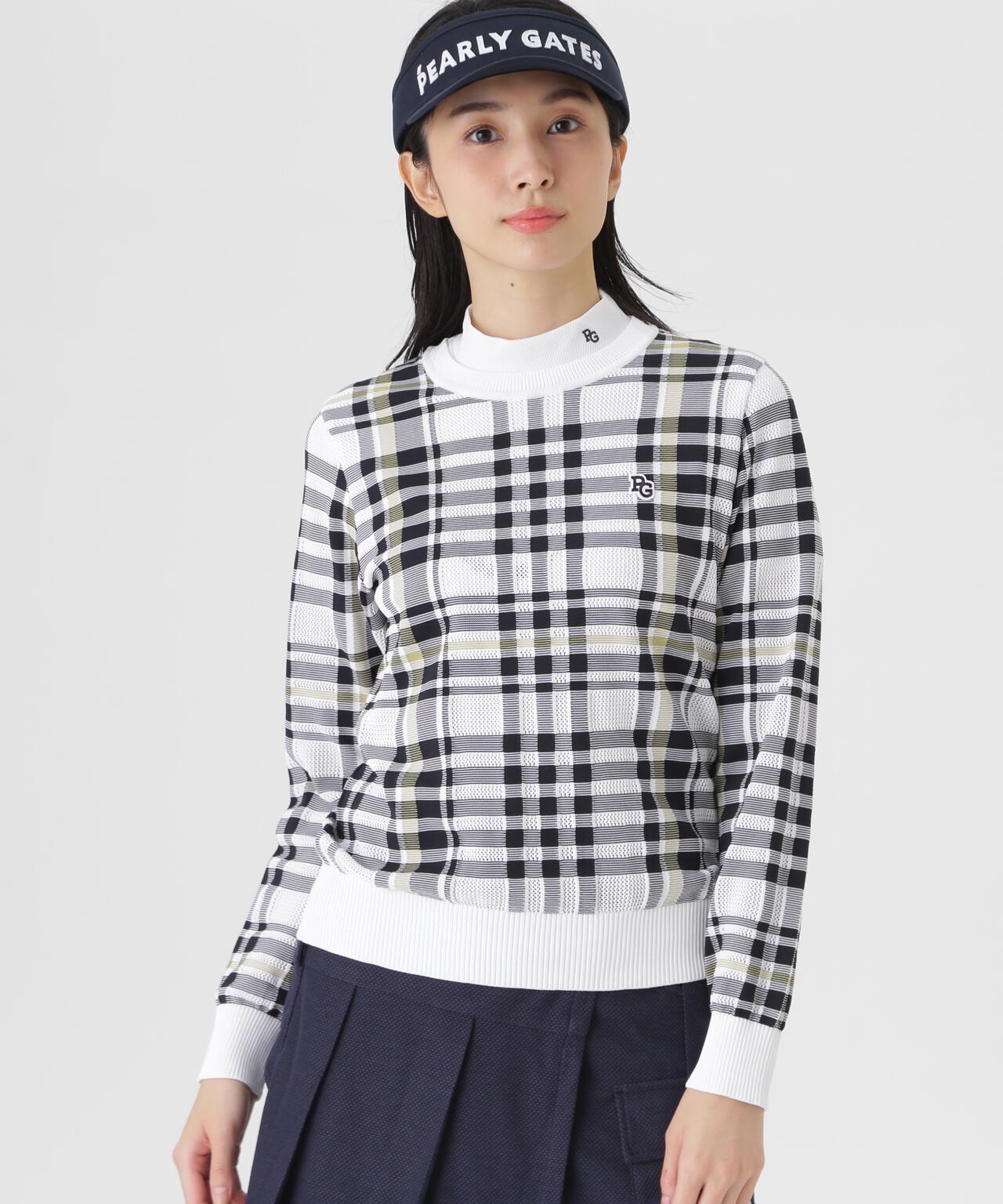 14Gメッシュクルーネックニットプルオーバー ＜チェック柄＞ (WOMENS