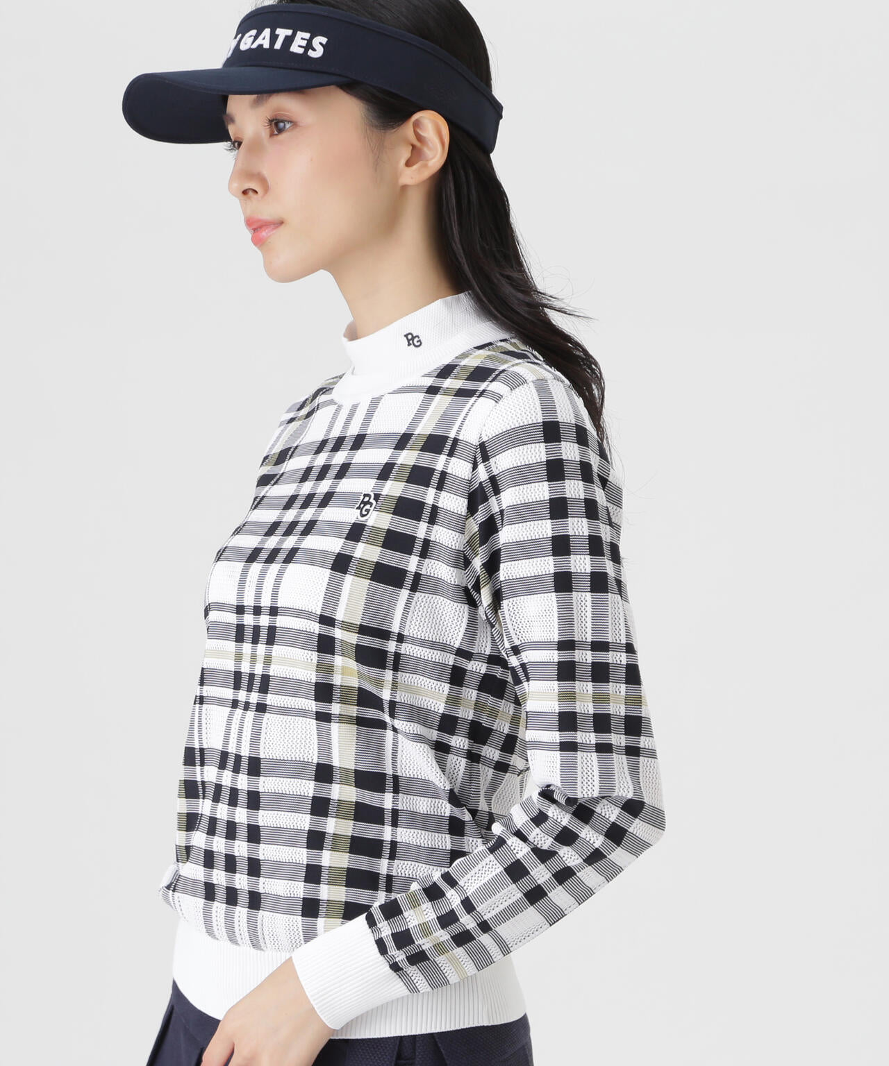 14Gメッシュクルーネックニットプルオーバー ＜チェック柄＞ (WOMENS