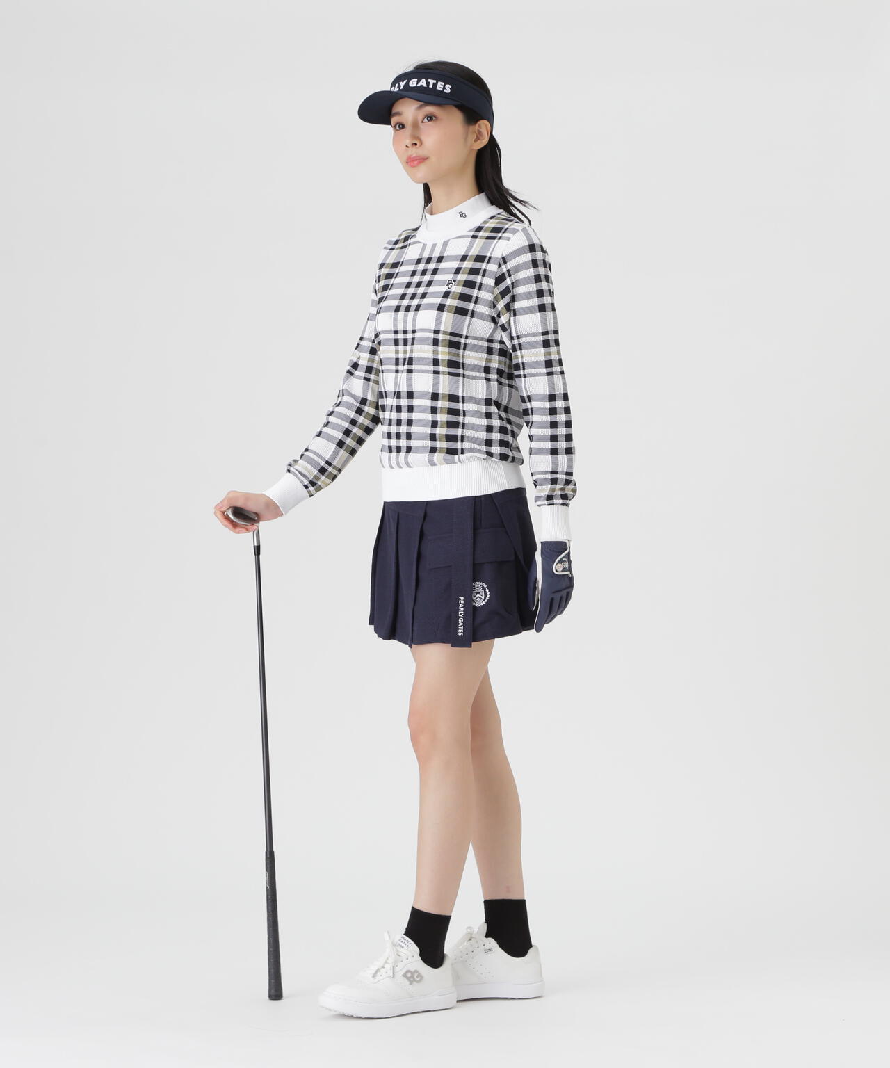 14Gメッシュクルーネックニットプルオーバー ＜チェック柄＞ (WOMENS