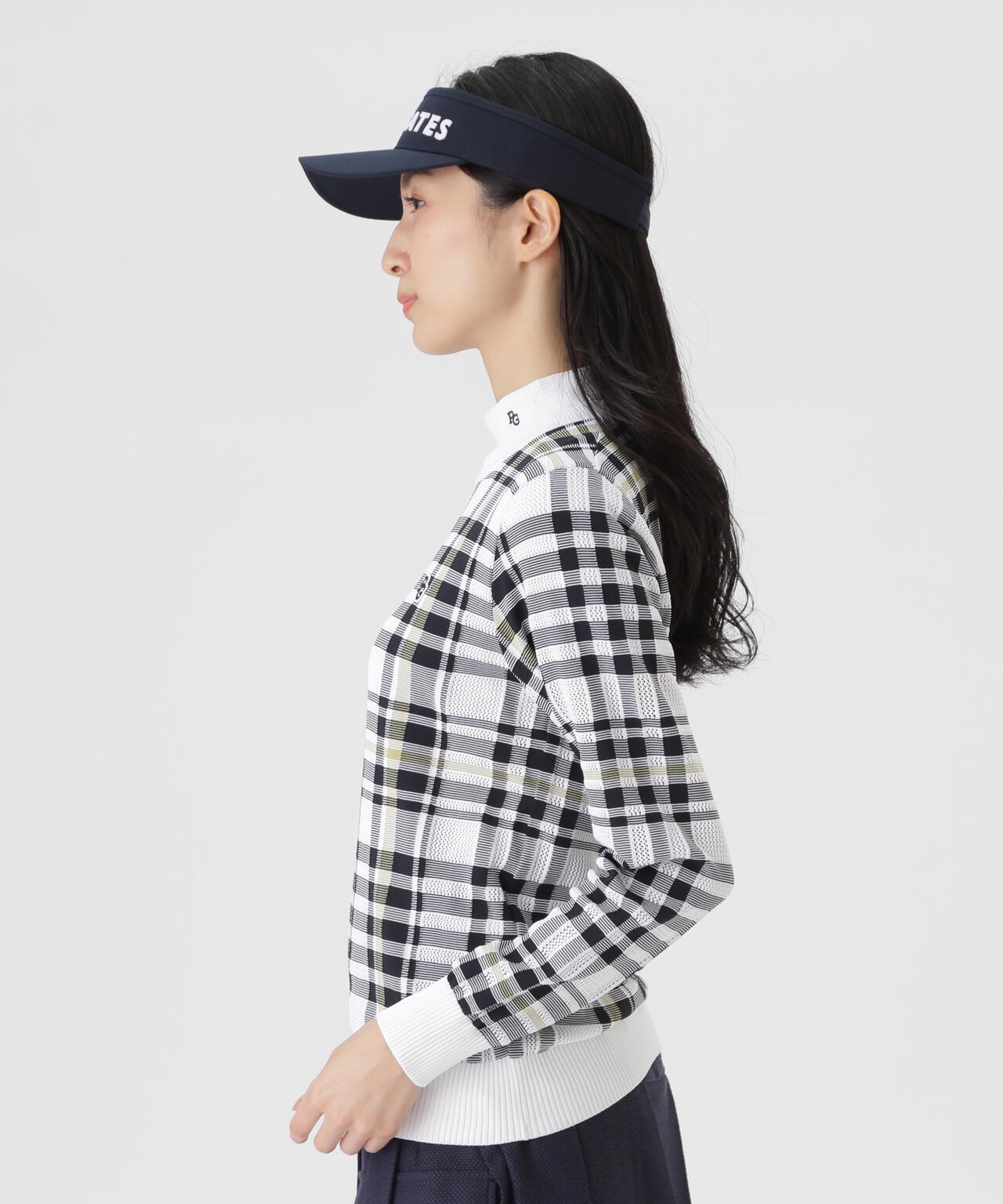 14Gメッシュクルーネックニットプルオーバー ＜チェック柄＞ (WOMENS
