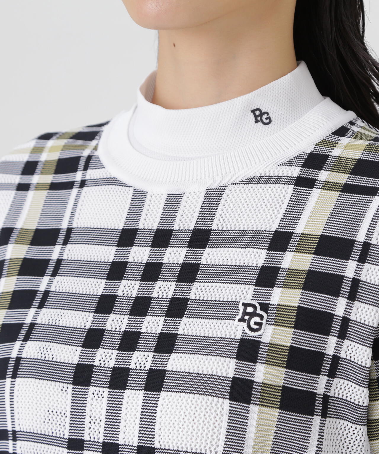 14Gメッシュクルーネックニットプルオーバー ＜チェック柄＞ (WOMENS