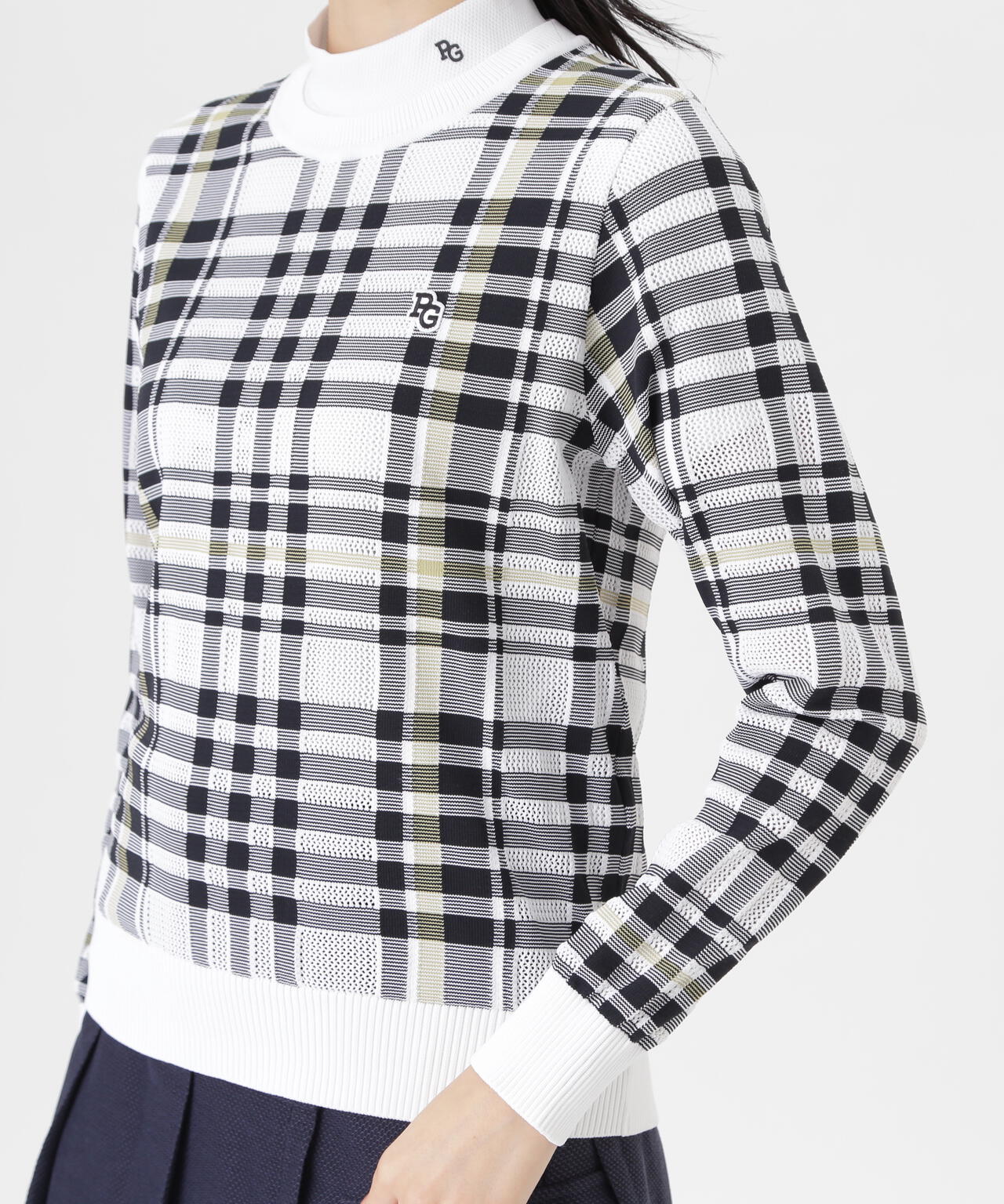 14Gメッシュクルーネックニットプルオーバー ＜チェック柄＞ (WOMENS