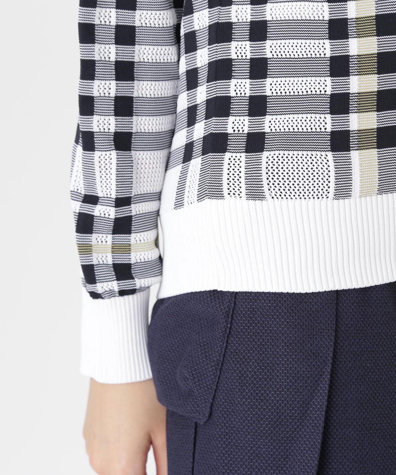 14Gメッシュクルーネックニットプルオーバー ＜チェック柄＞ (WOMENS
