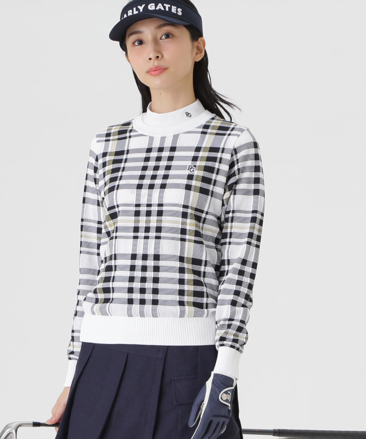 14Gメッシュクルーネックニットプルオーバー ＜チェック柄＞ (WOMENS
