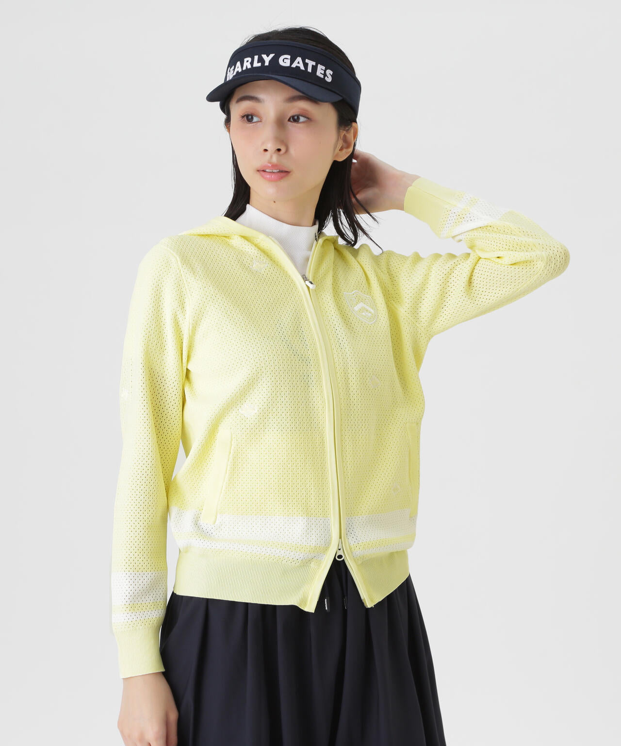 PEARLY GATES パーリーゲイツ パイル編みメッシュ ニットフーディ 12Gフルジップニットフーディ ＜メッシュ柄＞ (WOMENS) | PEARLY GATES
