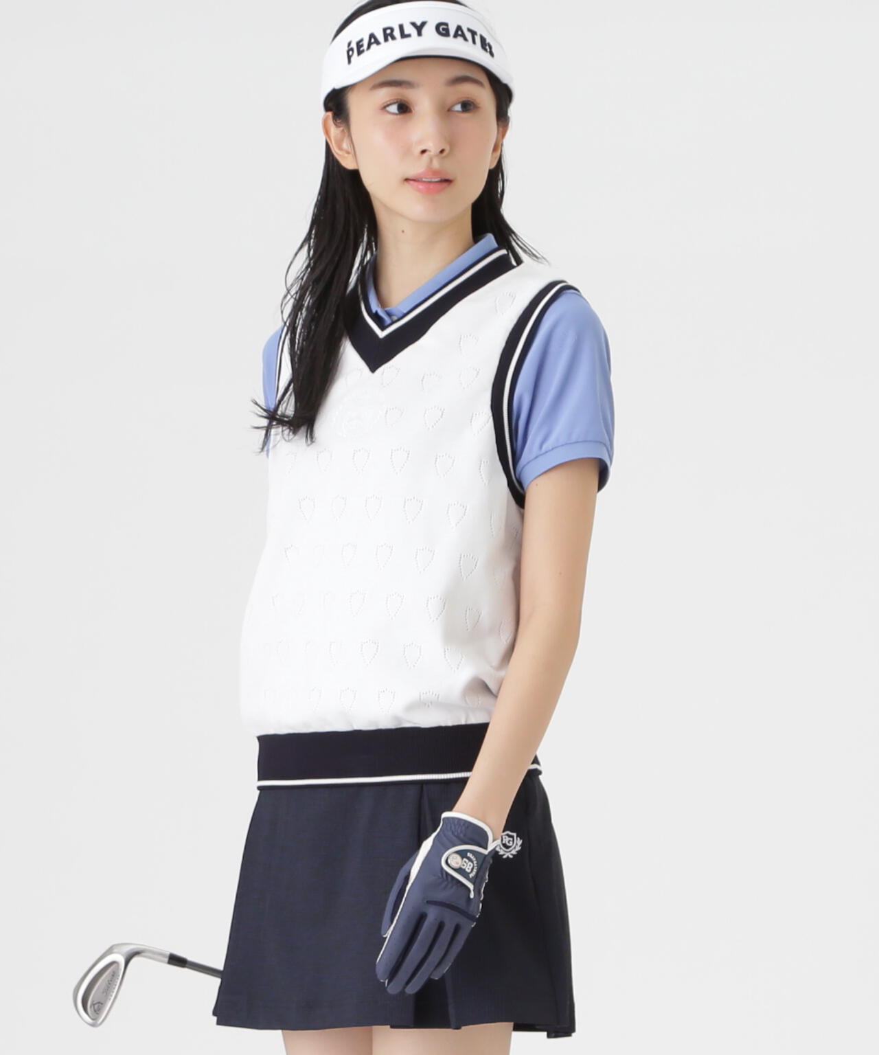リバーシブルVネックニットベスト ＜チェーン刺繍＞ (WOMENS) | PEARLY