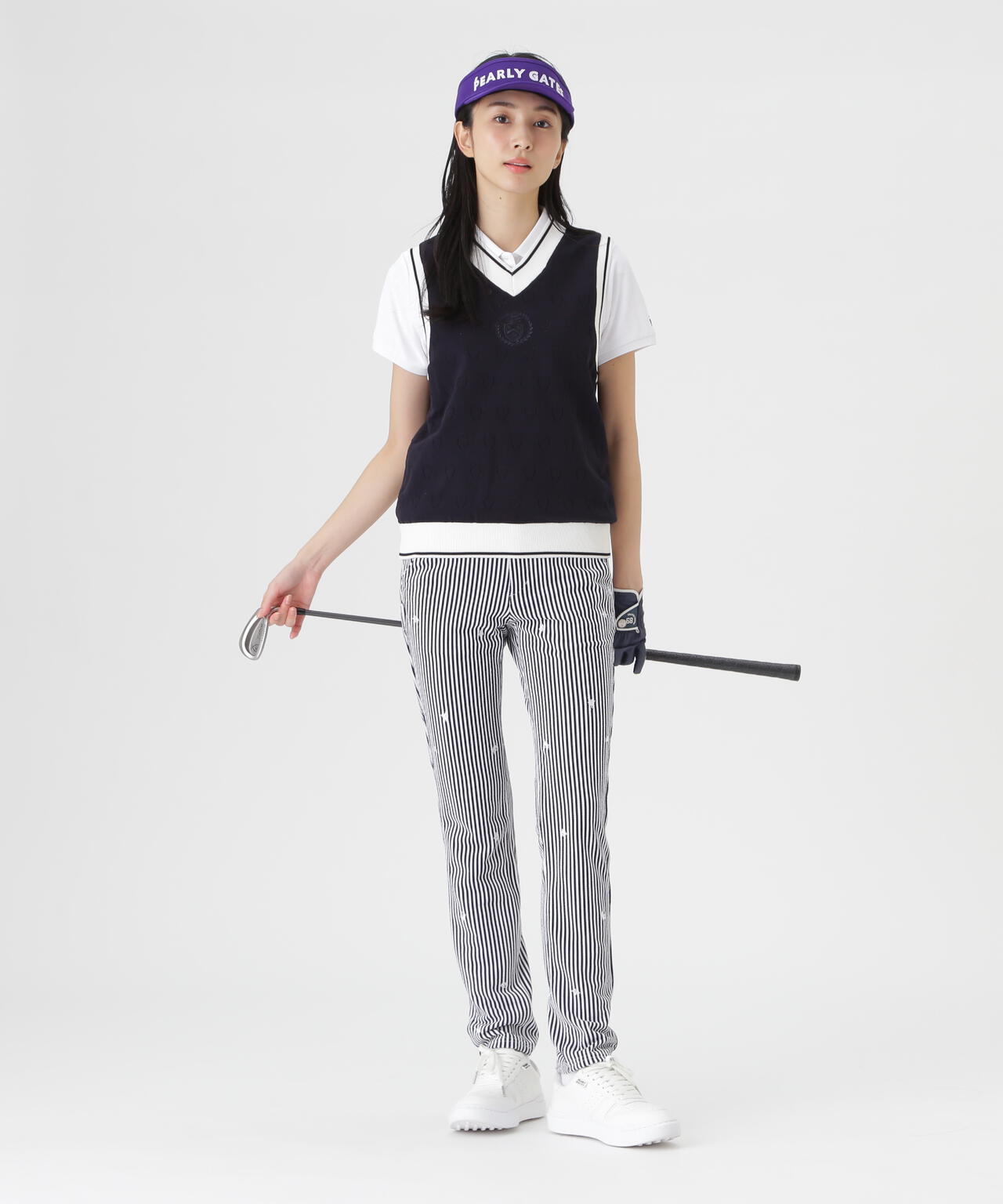 PEARLY GATE リバーシブルベスト　新品　春秋冬 リバーシブルVネックニットベスト ＜チェーン刺繍＞ (WOMENS) | PEARLY