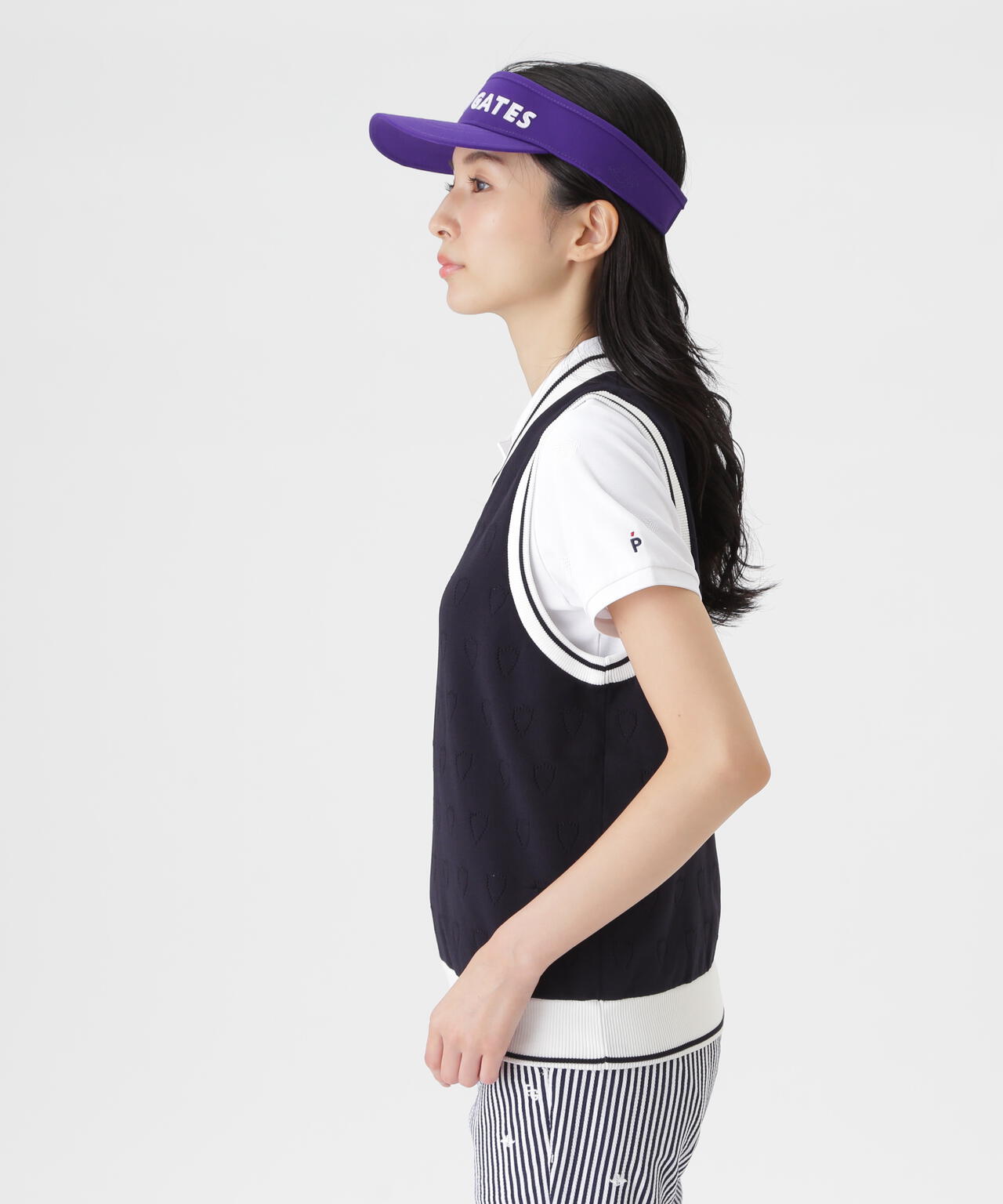 タグ付き新品　パーリーゲイツ　レディース Vネックニットベスト リバーシブルVネックニットベスト ＜チェーン刺繍＞ (WOMENS) | PEARLY