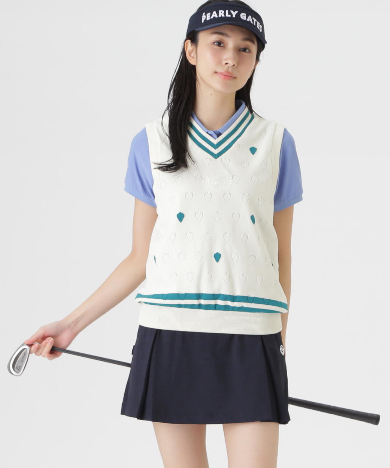 リバーシブルVネックニットベスト ＜エンブレム総柄＞ (WOMENS