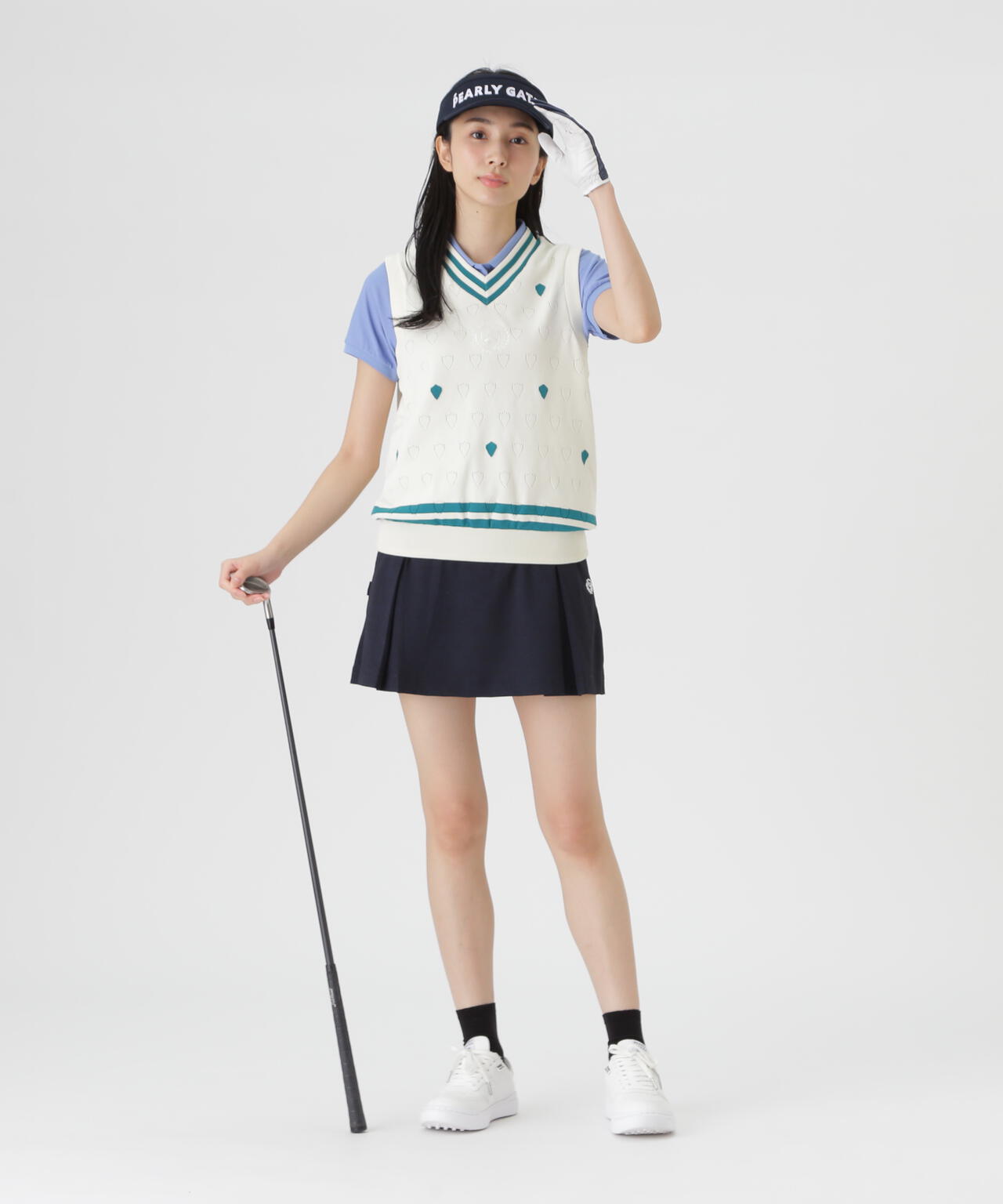 リバーシブルVネックニットベスト ＜エンブレム総柄＞ (WOMENS