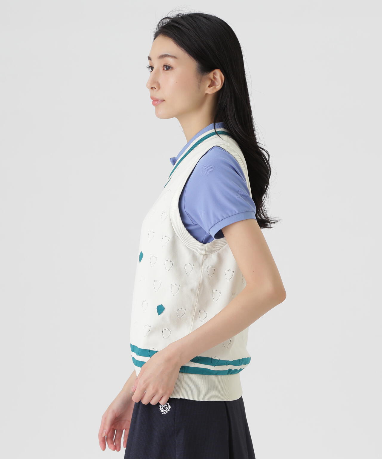 リバーシブルVネックニットベスト ＜エンブレム総柄＞ (WOMENS