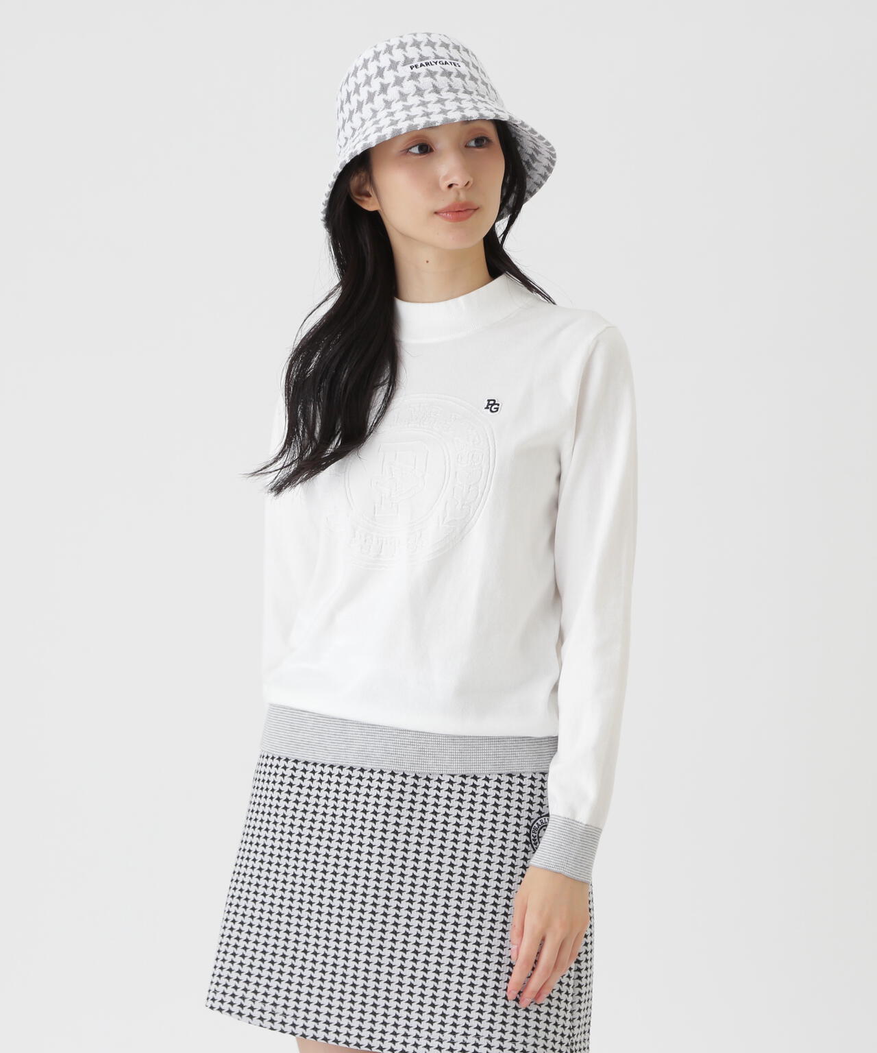 14G天竺カシミヤタッチモックネックニットプルオーバー (WOMENS