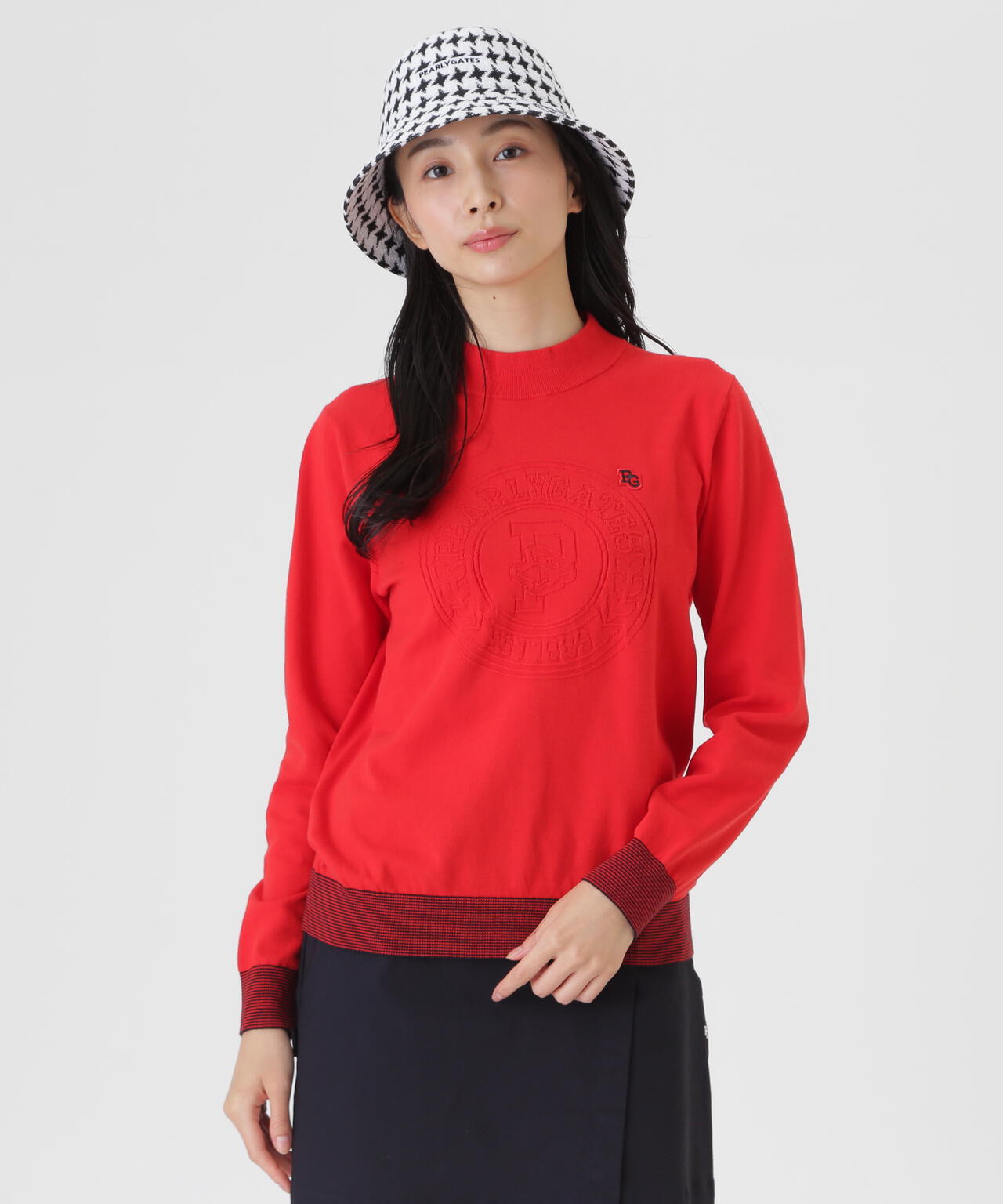 14G天竺カシミヤタッチモックネックニットプルオーバー (WOMENS