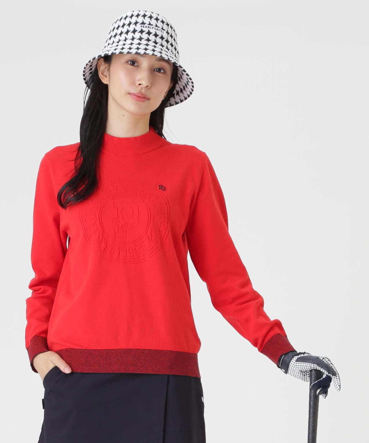 14G天竺カシミヤタッチモックネックニットプルオーバー (WOMENS