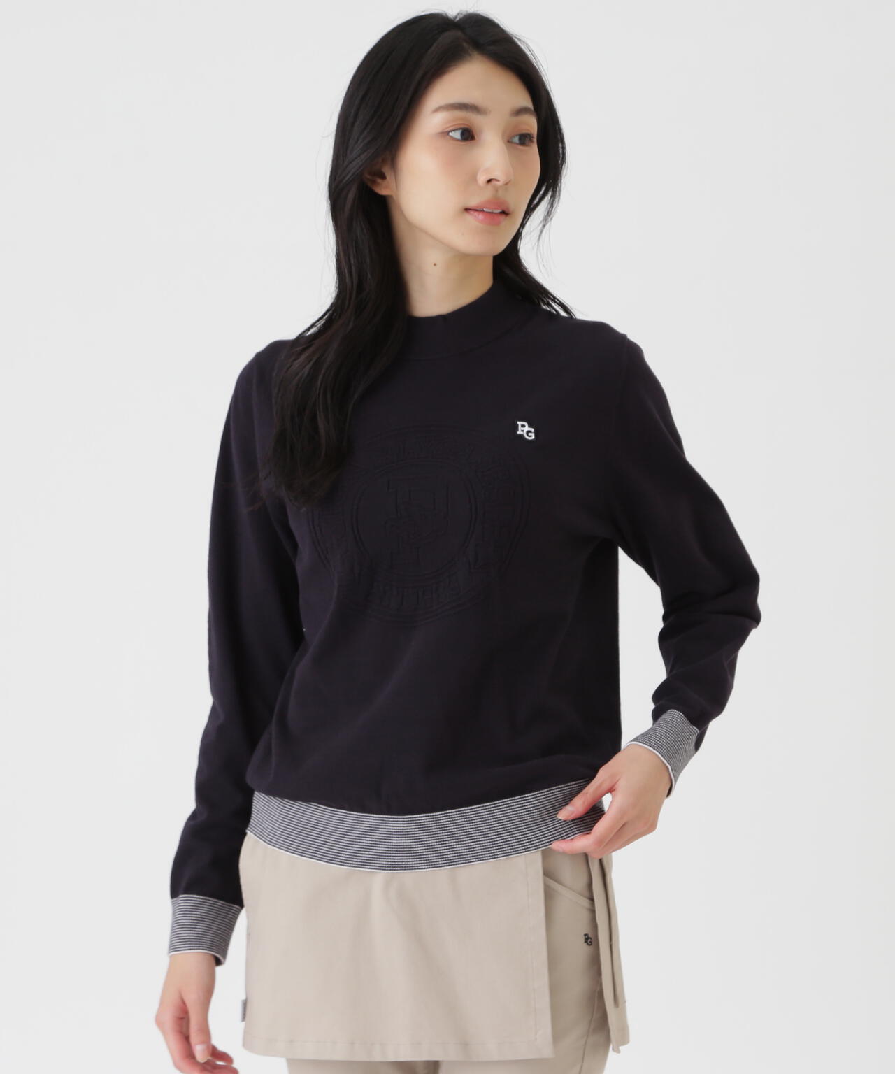 14G天竺カシミヤタッチモックネックニットプルオーバー (WOMENS