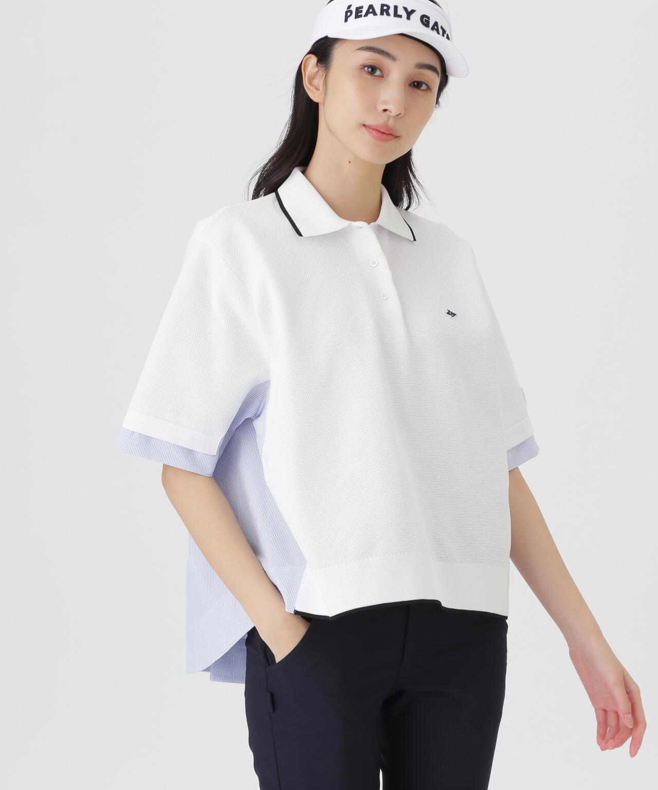 PEARLY GATES ポロシャツ レディース サイズ1 サッカー生地ドッキング半袖ニットポロシャツ (WOMENS) | PEARLY GATES