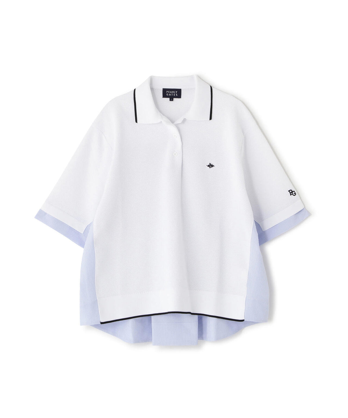 サッカー生地ドッキング半袖ニットポロシャツ (WOMENS)