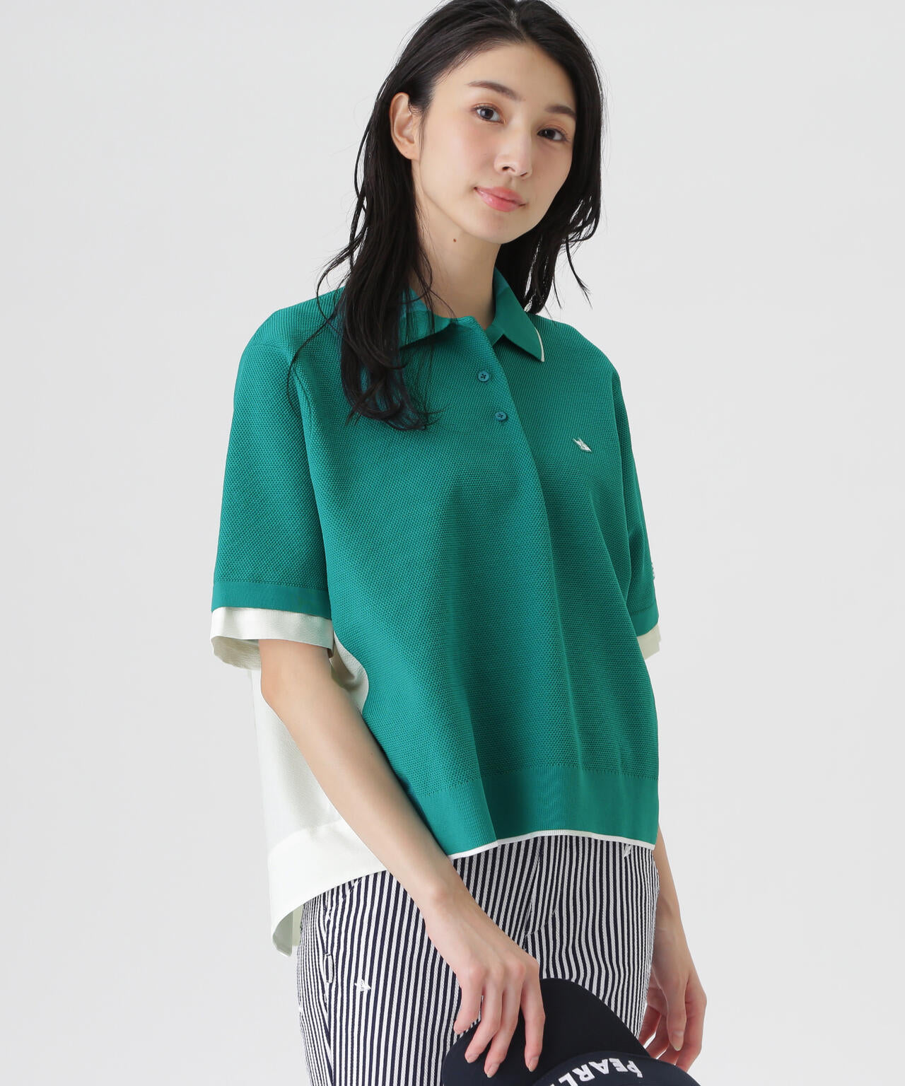 サッカー生地ドッキング半袖ニットポロシャツ (WOMENS) | PEARLY GATES