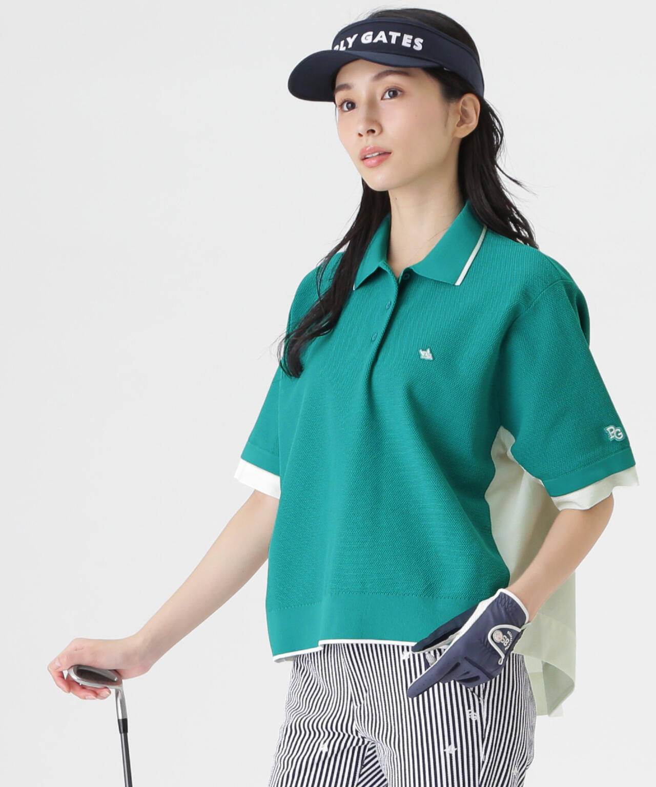 サッカー生地ドッキング半袖ニットポロシャツ (WOMENS) | PEARLY GATES