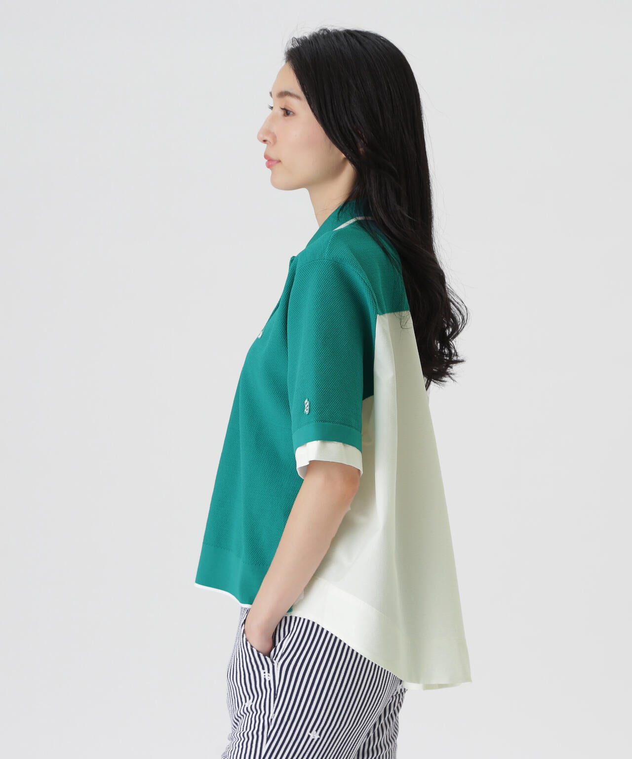 サッカー生地ドッキング半袖ニットポロシャツ (WOMENS) | PEARLY GATES