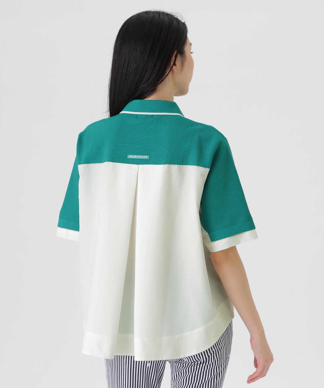 サッカー生地ドッキング半袖ニットポロシャツ (WOMENS) | PEARLY GATES