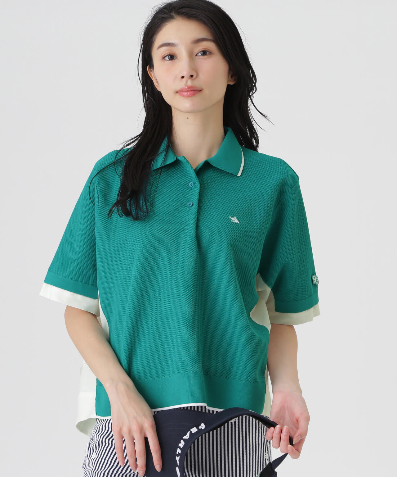 サッカー生地ドッキング半袖ニットポロシャツ (WOMENS) | PEARLY GATES