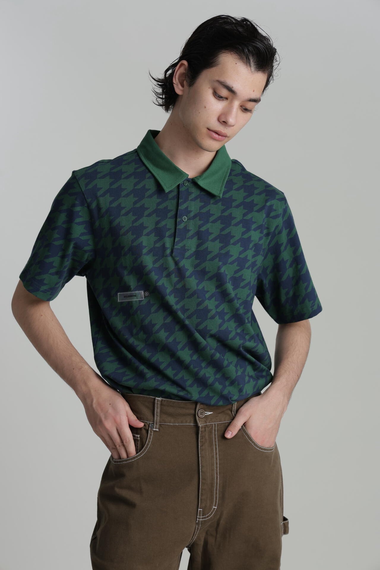 1piu1uguale3 GOLF 千鳥柄　ポロシャツ　メンズ　ゴルフ　M ロゴ 1piu1uguale3 GOLF 千鳥柄 ポロシャツ メンズ ゴルフ M ロゴ