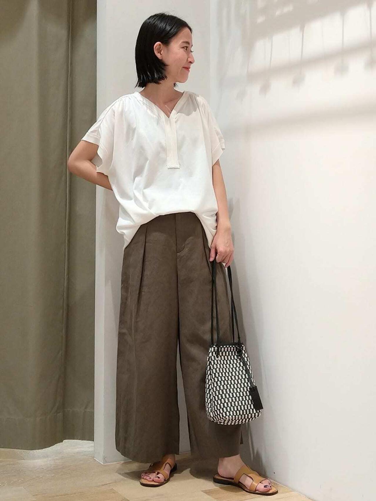 リネンコットンセミワイドパンツ