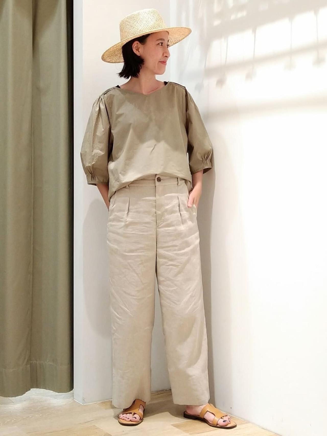 麻混ワイドパンツ