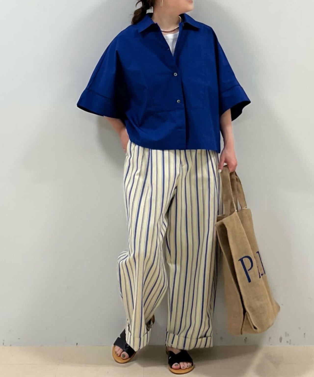 綿麻ストライプパンツ
