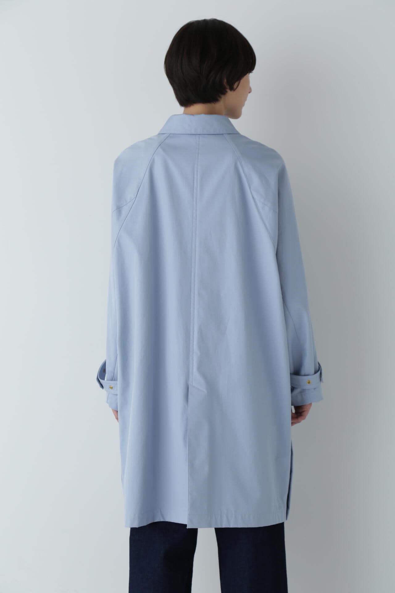 希少/美品/45r/リネン コットン ステンカラー コート/ブルー 美品】45R コットンリネンデニムの908ステンカラーコート