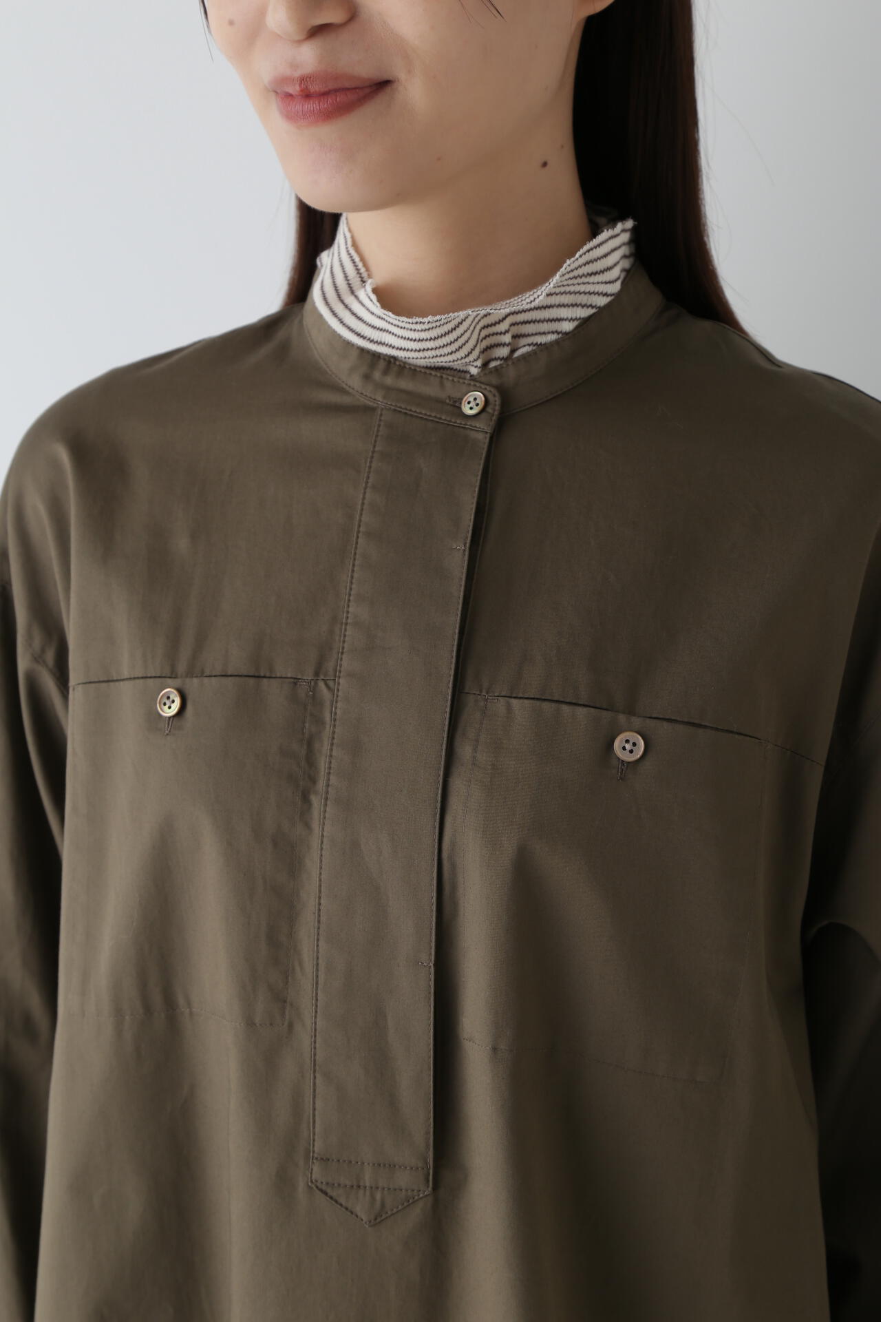 美品✨MHL コットン ウール バンドカラー シャツワンピース グレー Ⅱ MHL. バンドカラーシャツワンピース グレー Ⅱ 2 M