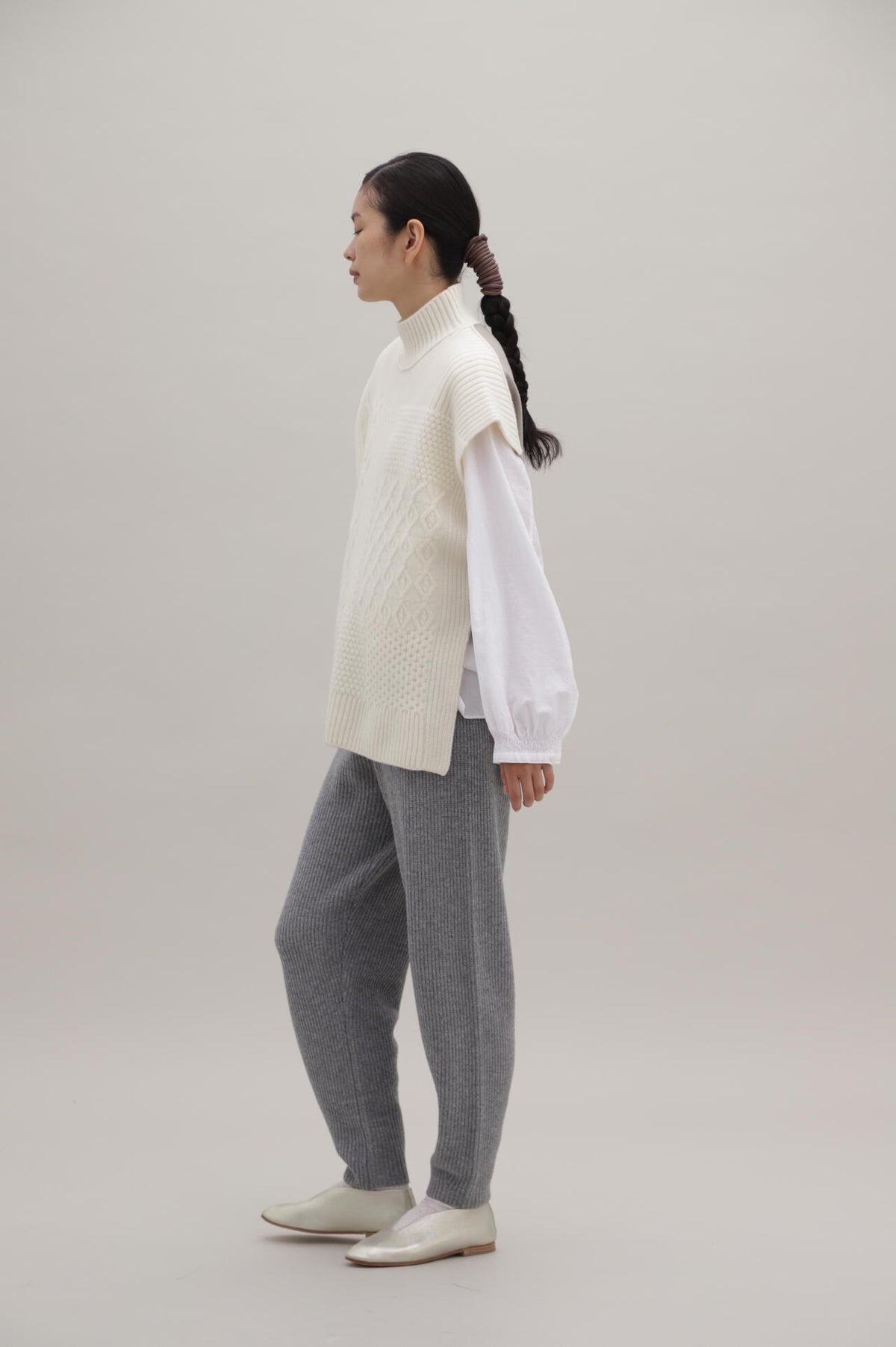 ウールカシミヤ片畦ニットパンツ