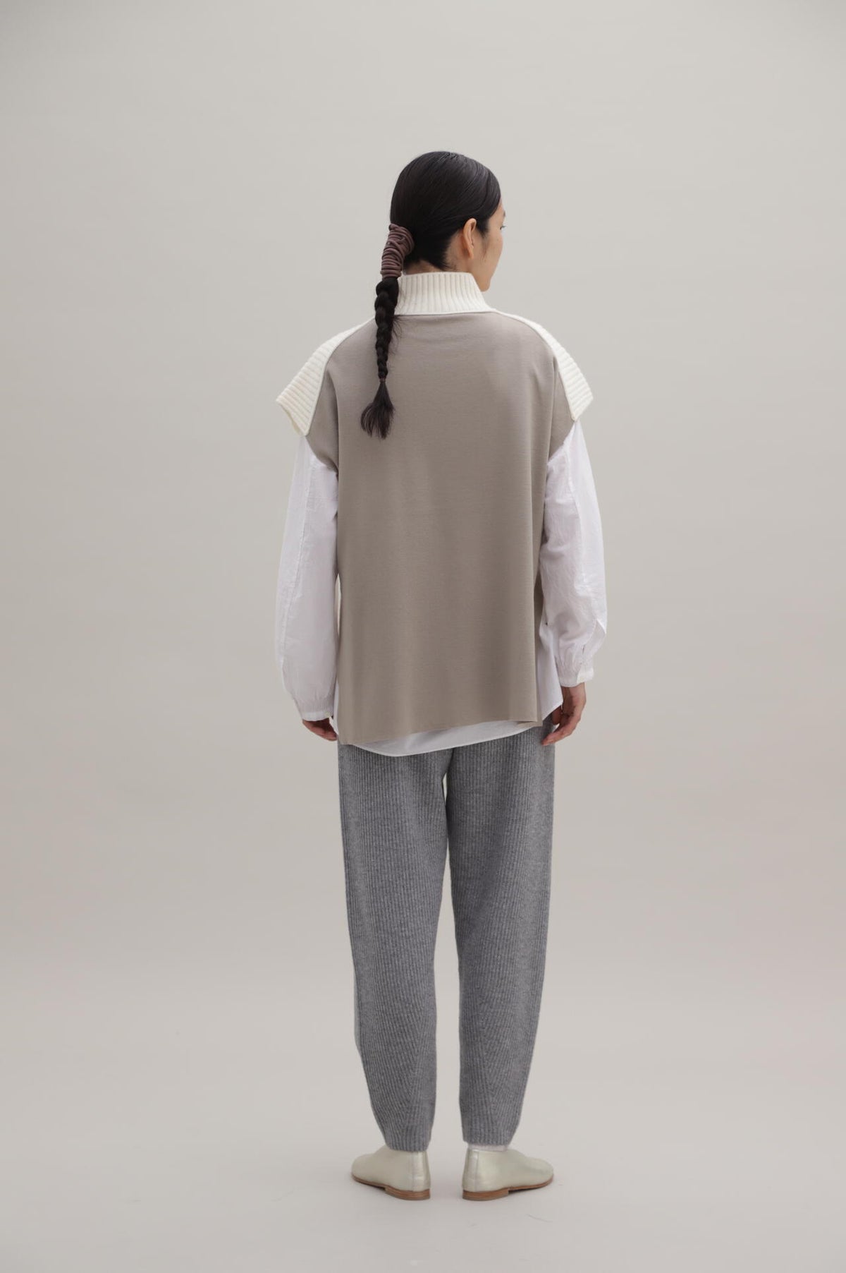 ウールカシミヤ片畦ニットパンツ