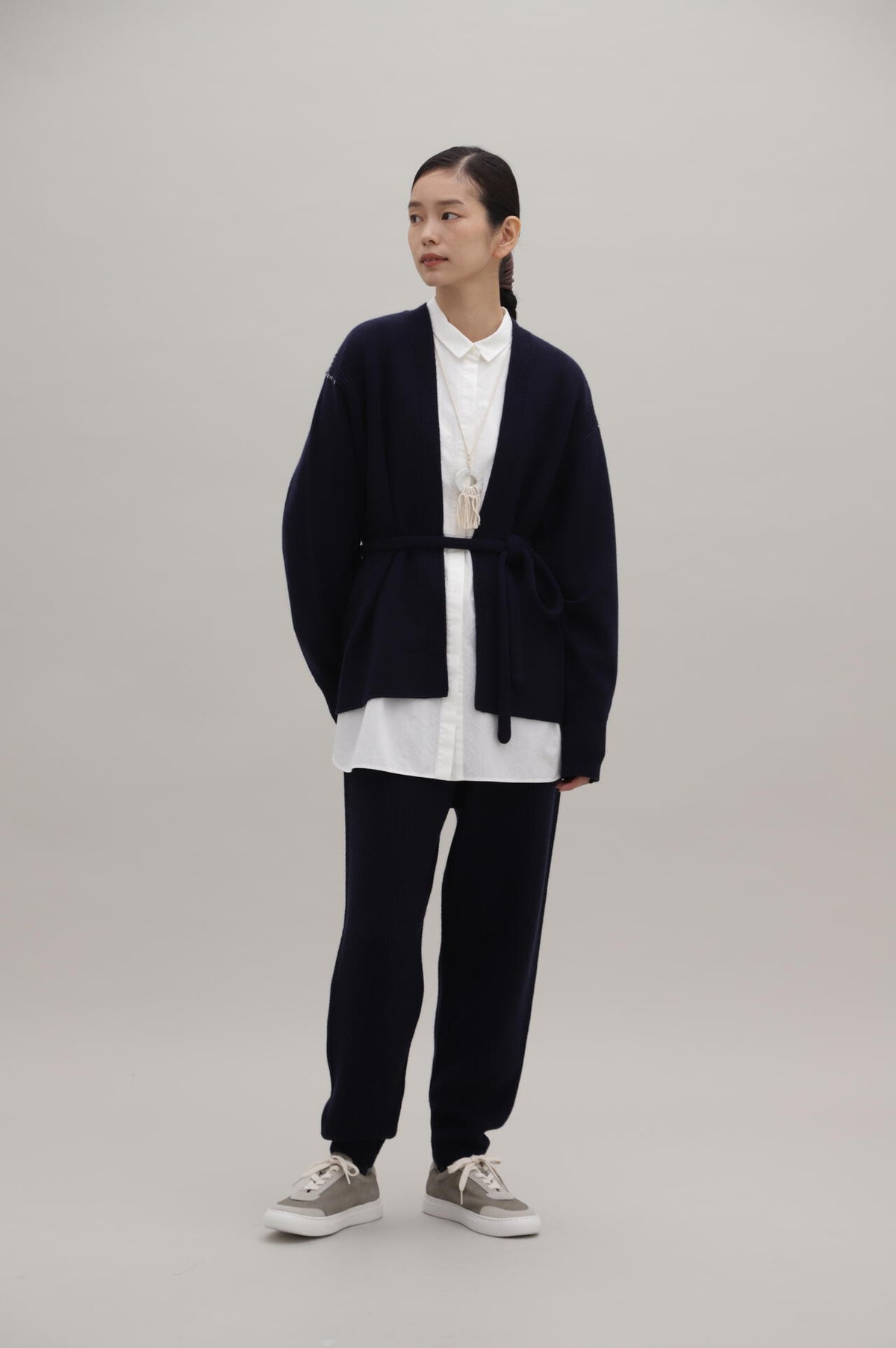 ウールカシミヤ片畦ニットパンツ