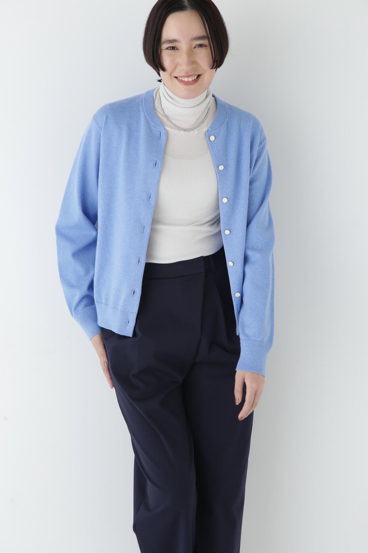 ウォッシャブル】コットンカシミヤ クルーネックカーディガン