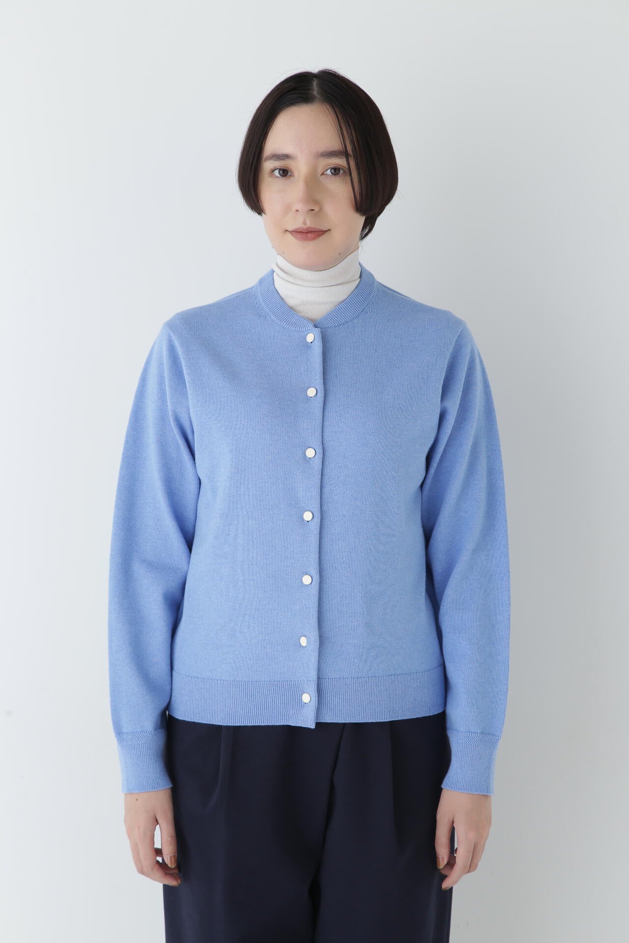 【美品】コットンカシミヤ クルーネックカーディガン グレー S ウォッシャブル】コットンカシミヤ クルーネックカーディガン | human