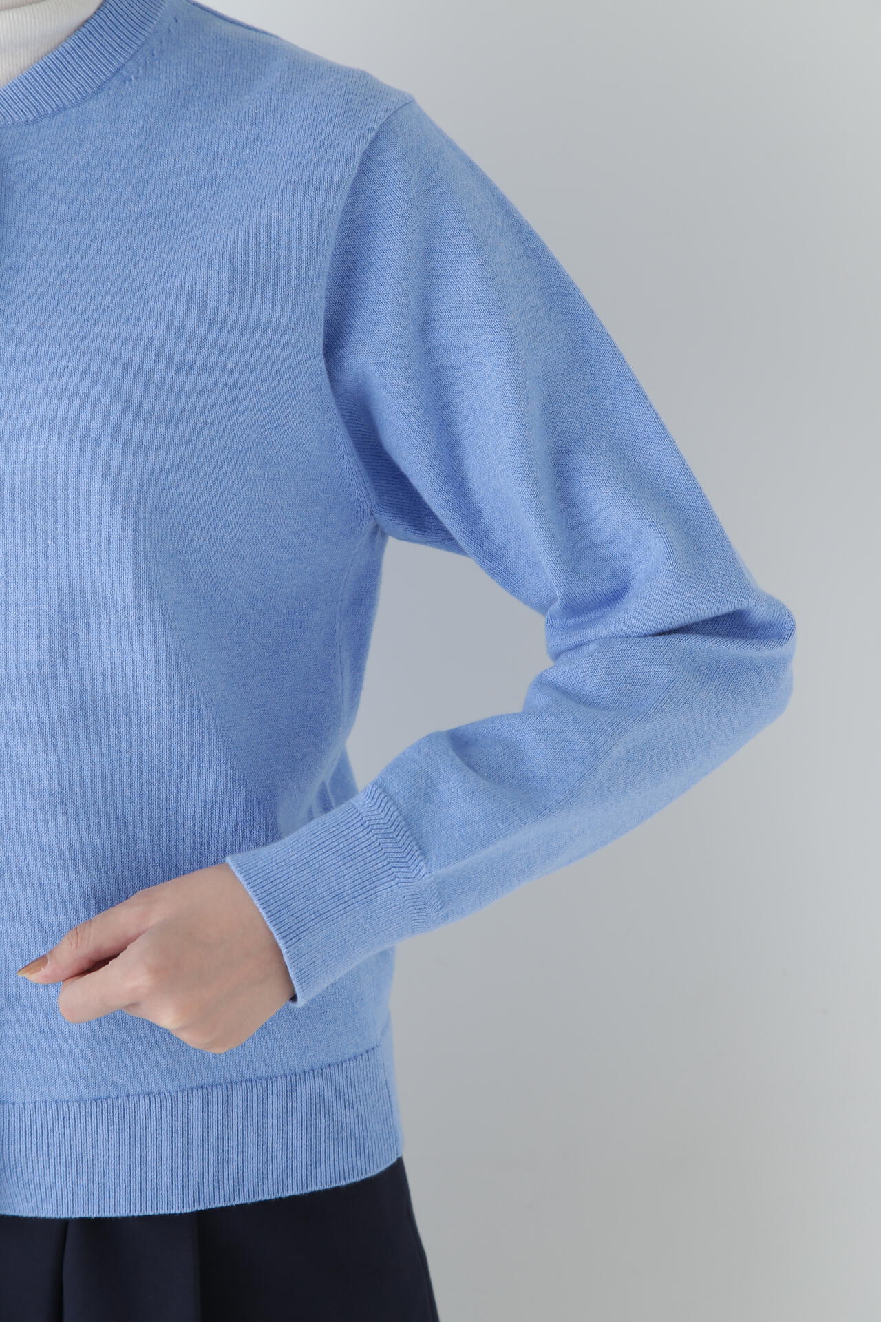 ウォッシャブル】コットンカシミヤ クルーネックカーディガン