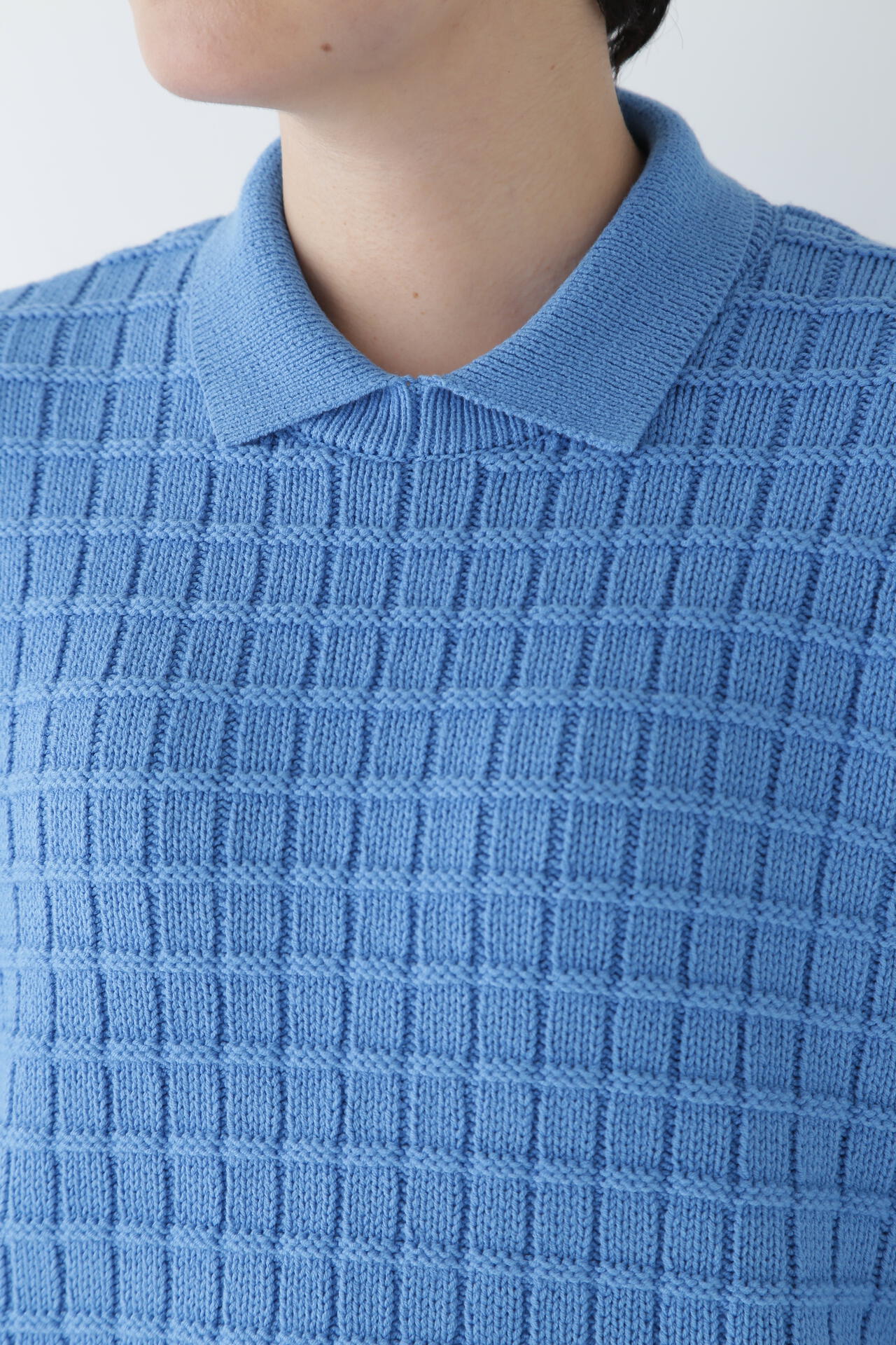 ウォッシャブル】バルキーコットン混リンクス柄ポロプルオーバー