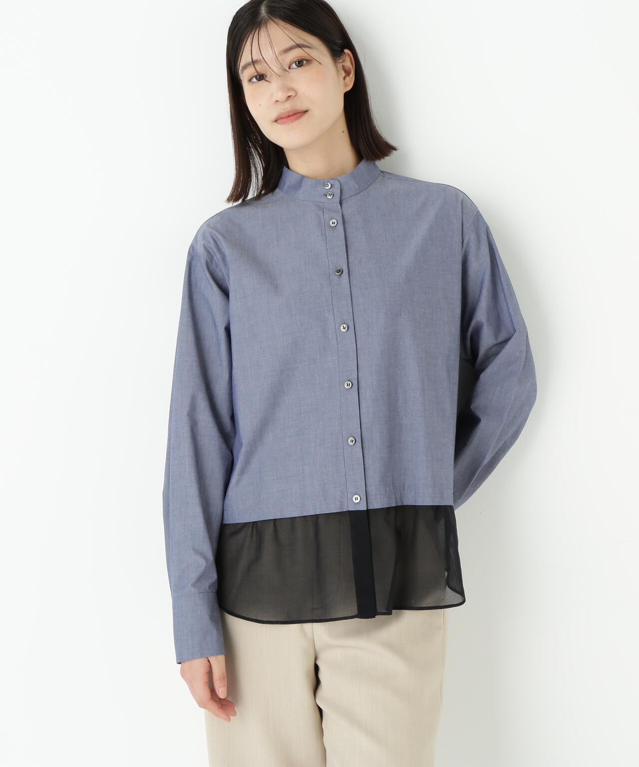 シアーヘムドッキングハイネックブラウス | human woman（ヒューマン