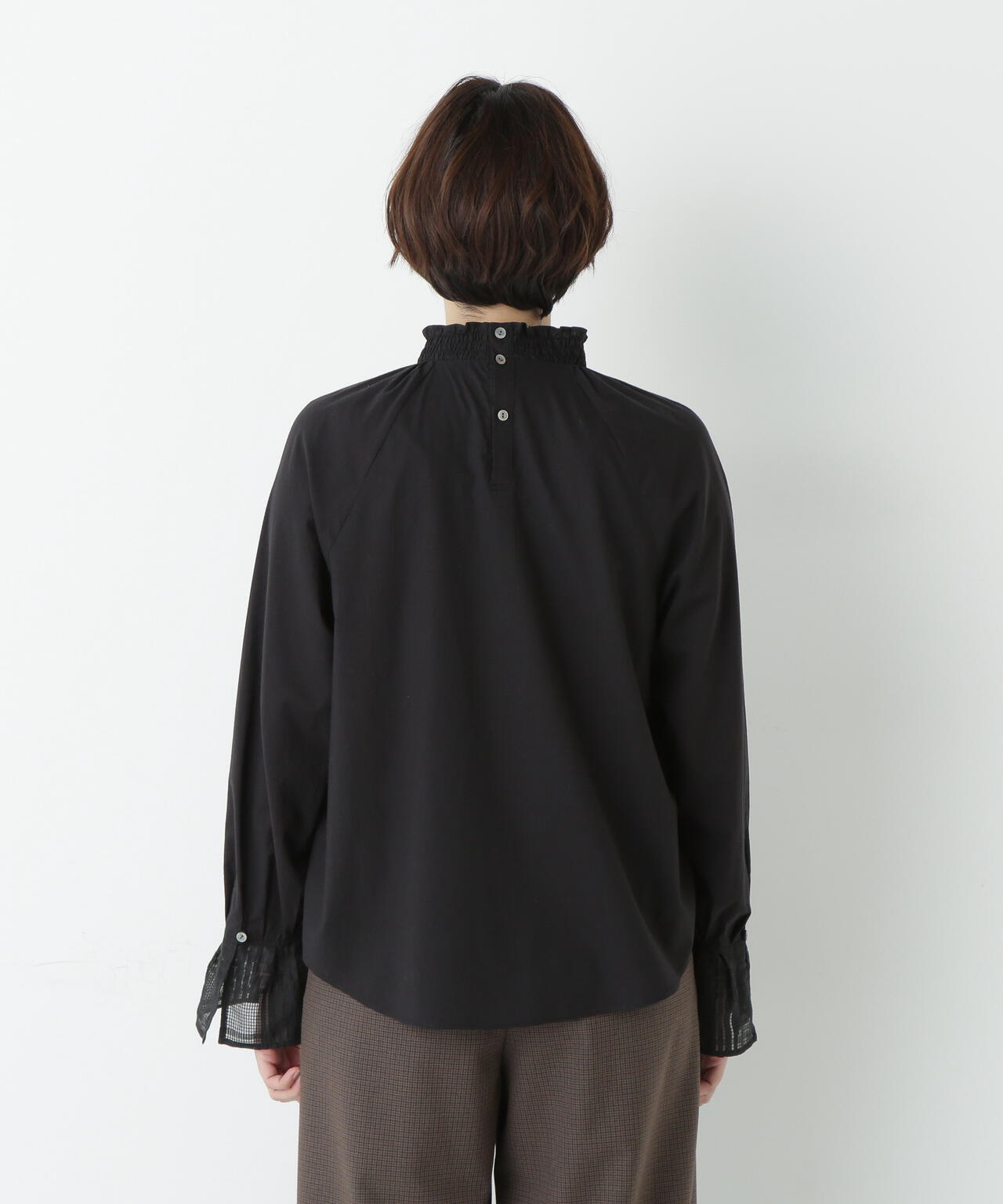 袖チェックジャガードブラウス