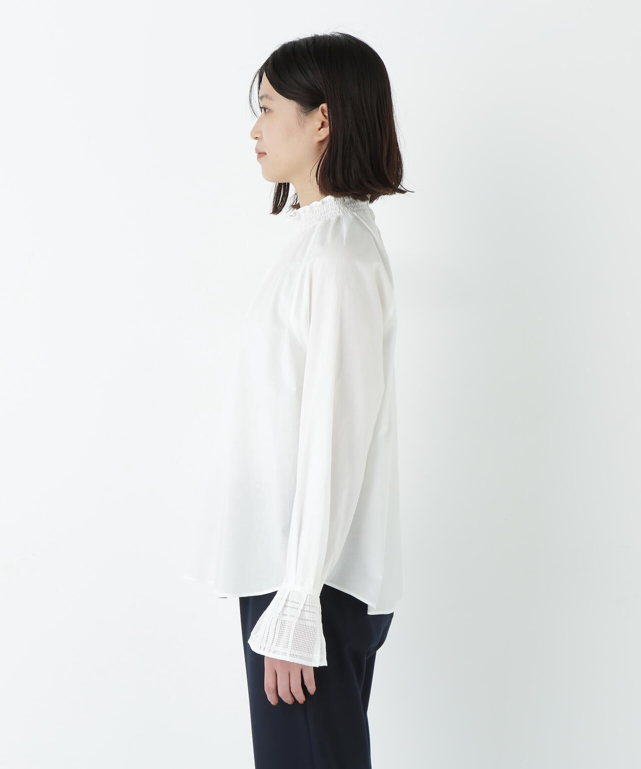 袖チェックジャガードブラウス