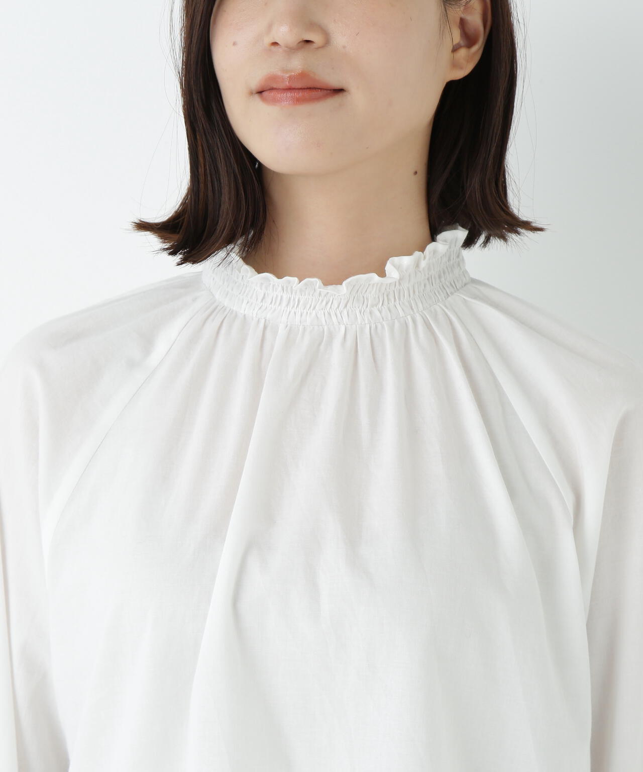 袖チェックジャガードブラウス